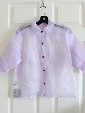 Stanley Korshak Silk Organza Purple Button Down Shirt Blouse